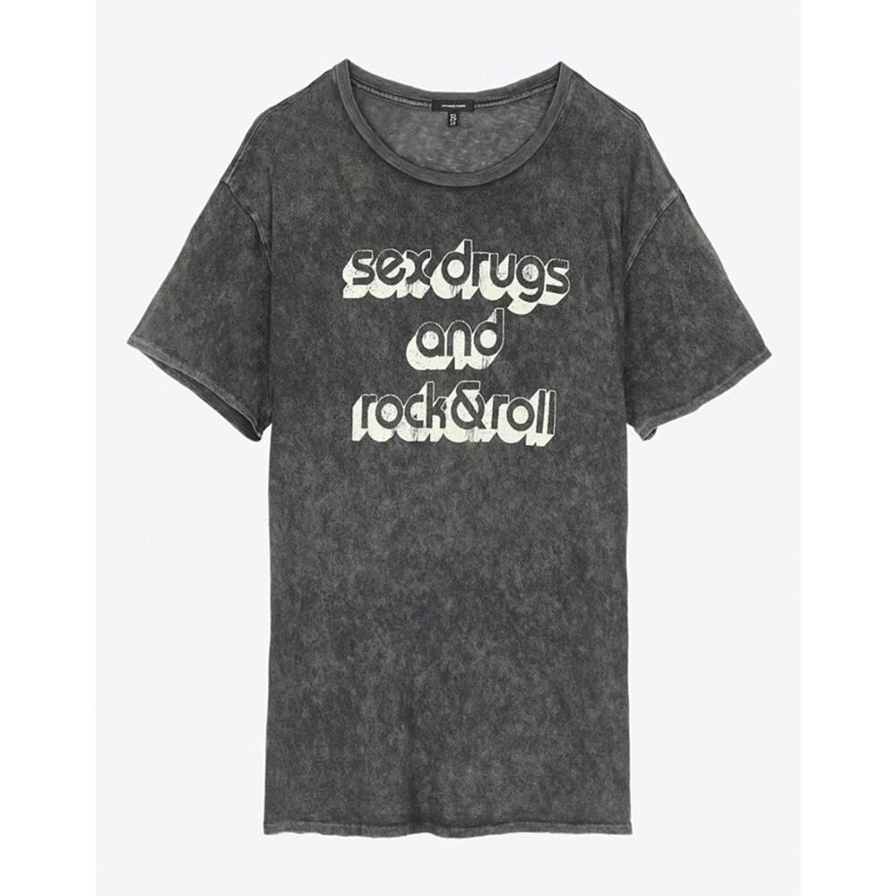 R13 Sex Drugs & Rock & Roll Graphic Tee Acid Wash Cashmere Cotton Blend S